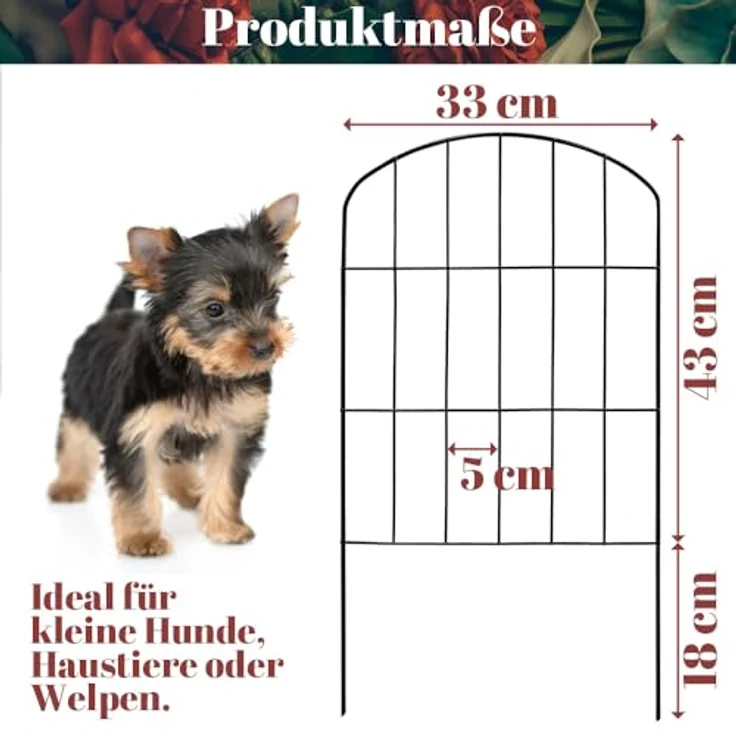 V2Aox Steckzaun Gartenzaun, 10 Elemente 43 cm hoch, flexibler Metall Gitterzaun mit Oberbogen, schwarz – Bild 3