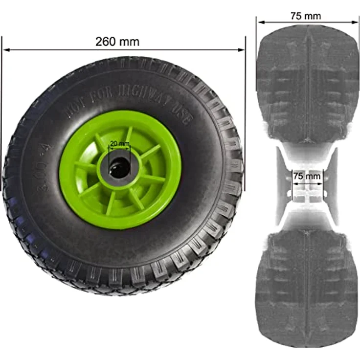 2X TRUTZHOLM Sackkarrenrad Pannensicher 260mm 3.00-4 PU Sackkarre Ersatzrad Rad Reifen 75mm Achslager – Bild 5