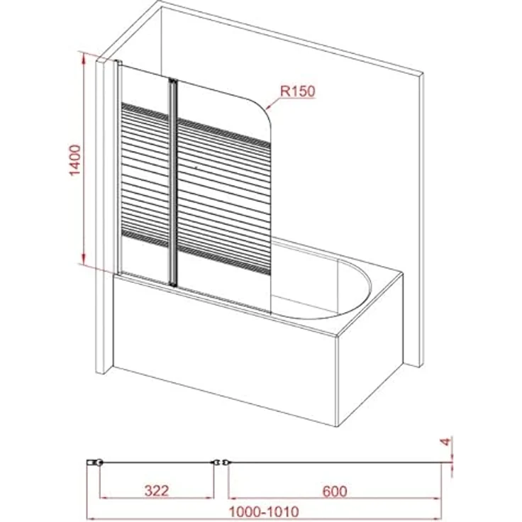 Marwell White Lines Badewannenaufsatz 100 x 140 cm Duschwand für Badewanne 2-teilig faltbar in matt weiß- Duschabtrennung aus 4 mm starken Einscheibensicherheitsglas – Bild 4