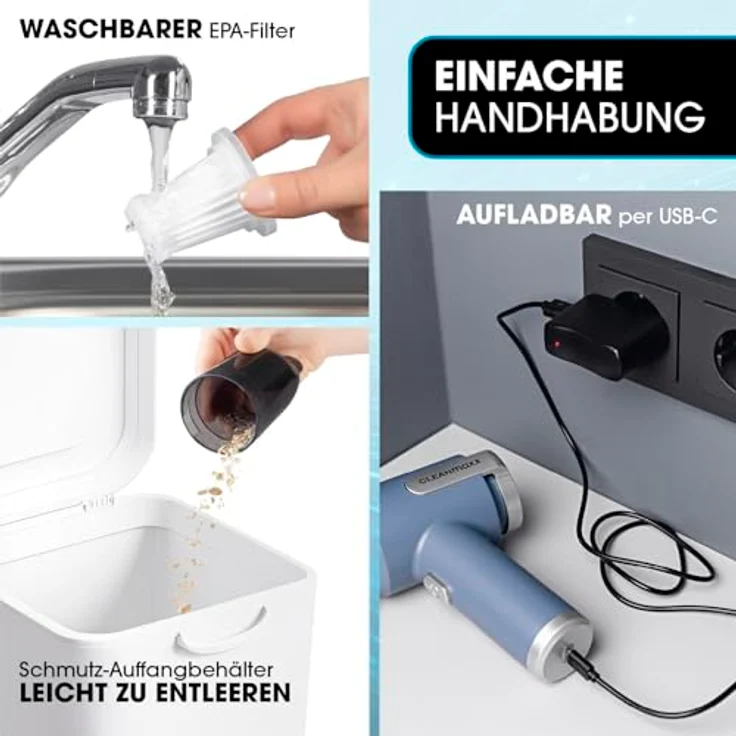 CLEANmaxx 2in1-Akkusauger mit Saug- & Gebläsefunktion, kabellos, EPA-Filter, 5 kPa Saugleistung, 400 g leicht, inkl. 8-teiligem Zubehörset – Bild 4