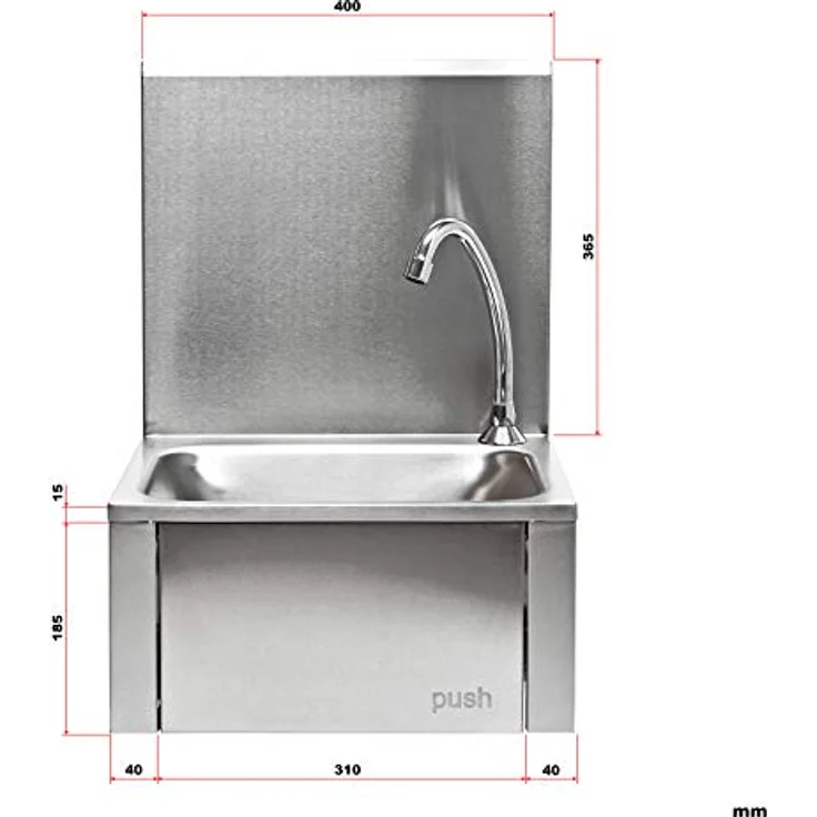 XPOtool Edelstahl Gastro Waschbecken mit quadratischem Innenbecken, Spritzschutz zur Wandmontage, für Gastronomie Küche Werkstatt, robuste Konstruktion, hygienische Lösung, vielseitige Anwendung, optimale Arbeitsumgebung, 390 x 355 x 565 mm, silber – Bild 4