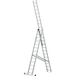 DRABEST Leiter PRO Serie Klappleiter 3-teilig Aluminium Vielzweckleiter 3x13 Sprossen Kombileiter Arbeitshöhe 8 m Belastbarkeit 150 kg Eimerhaken