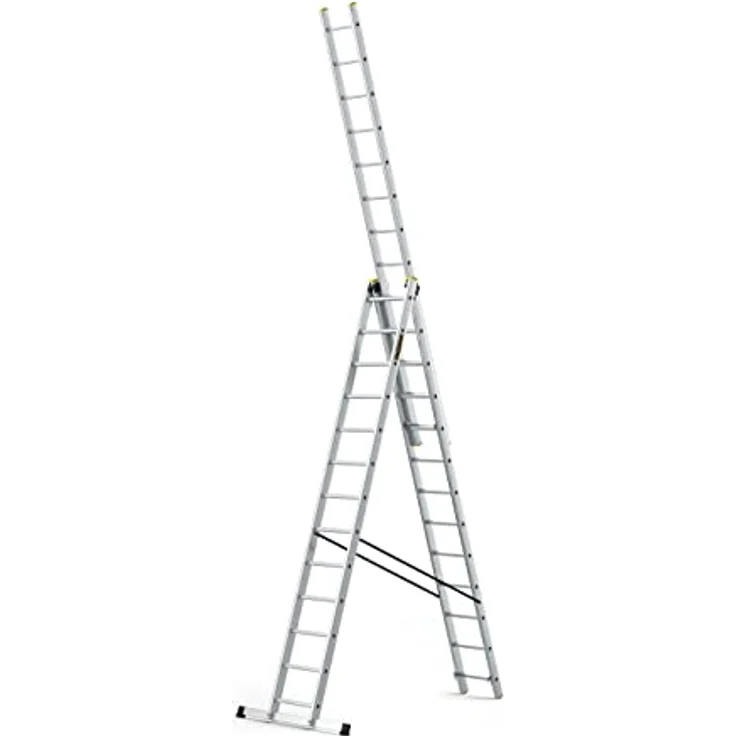 DRABEST Leiter PRO Serie Klappleiter 3-teilig Aluminium Vielzweckleiter 3x13 Sprossen Kombileiter Arbeitshöhe 8 m Belastbarkeit 150 kg Eimerhaken – Bild 1