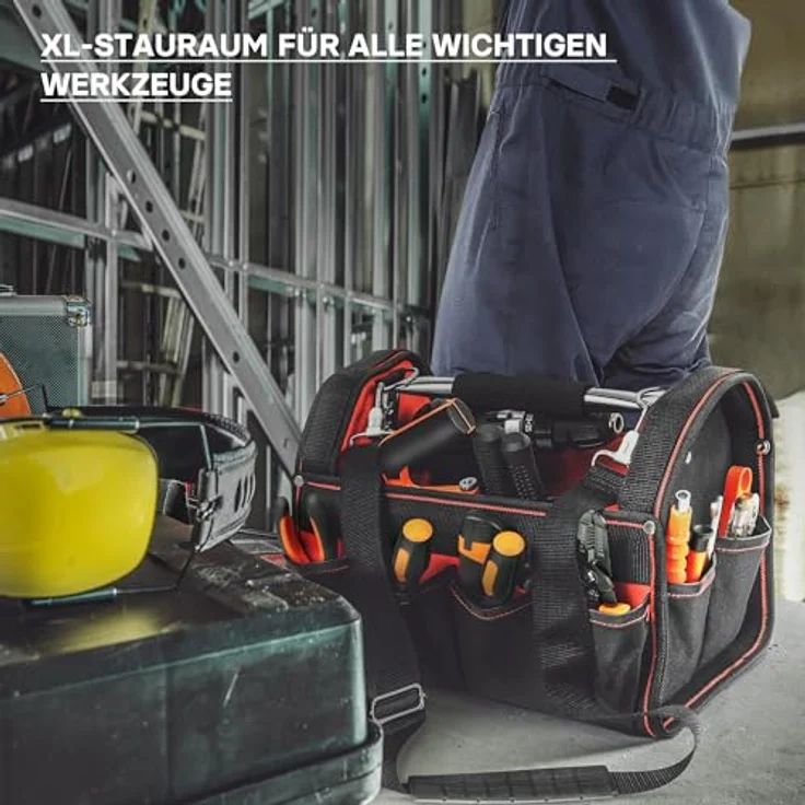 WILTEC Werkzeugtasche Größe XL mit verstellbarem Schultergurt und Tragegriff Innen, und Außenfächer – Bild 4