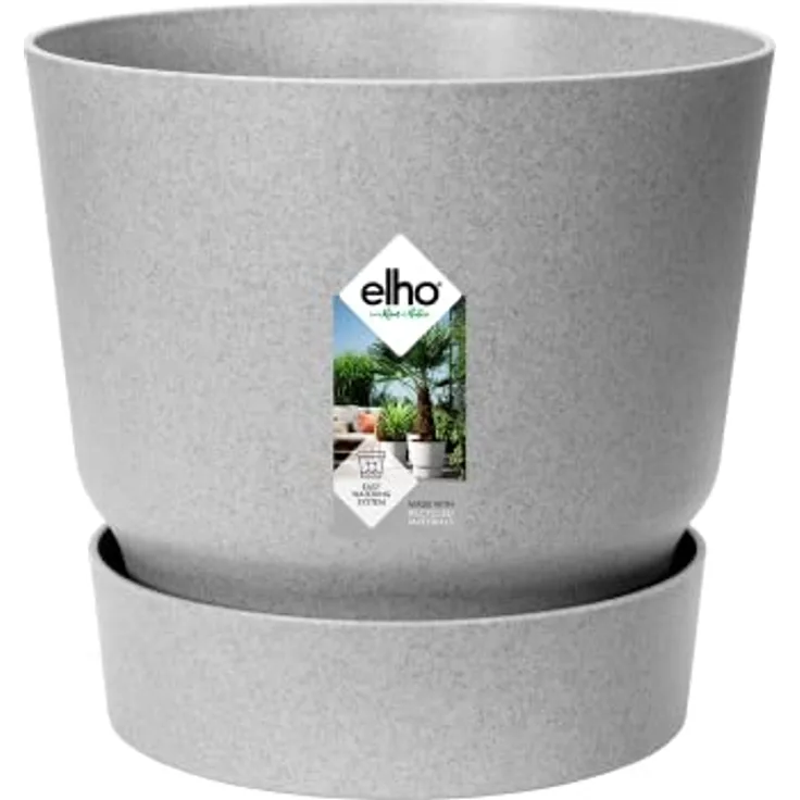 elho Greenville Rund 30 Blumentopf für Außen - Selbstbewässerungstopf Groß - 100% recyceltem Plastik - Ø 29.5 x H 27.8 cm - Grau/Living Beton