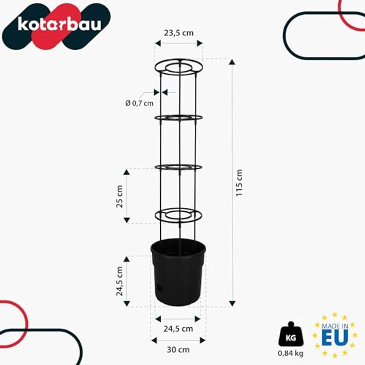 KOTARBAU® Tomatenturm 115 cm, Tomatentopf mit 12 L Fassungsvermögen, anpassbare Rankhilfe, schwarz Kunststoff, für Tomaten und Gemüse – Bild 3