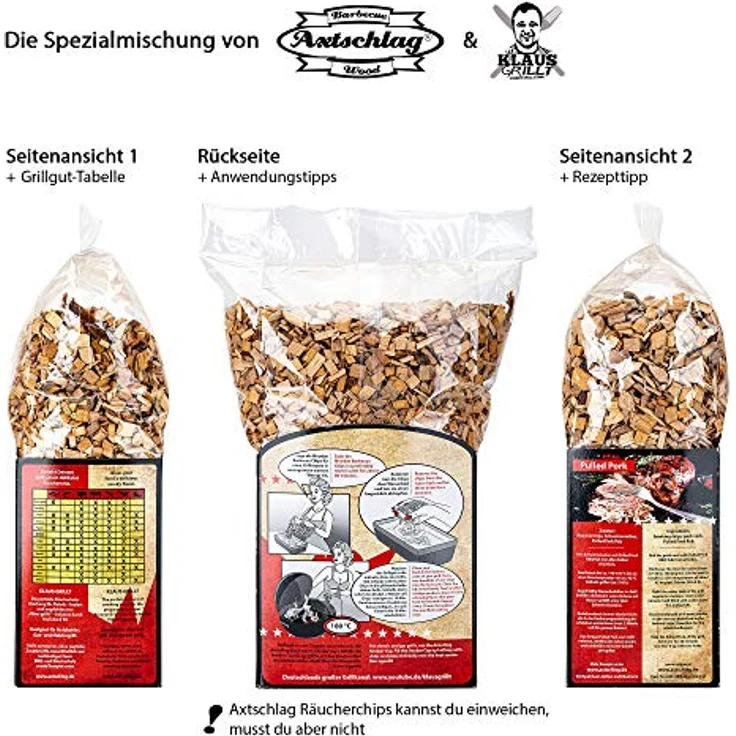 Axtschlag Räucherchips Klaus grillt, 1000 g XXL Spezial-Mix sortenreine Wood Chips für ein besonderes Rauch- und Geschmackserlebnis, für alle Grills geeignet – Bild 3