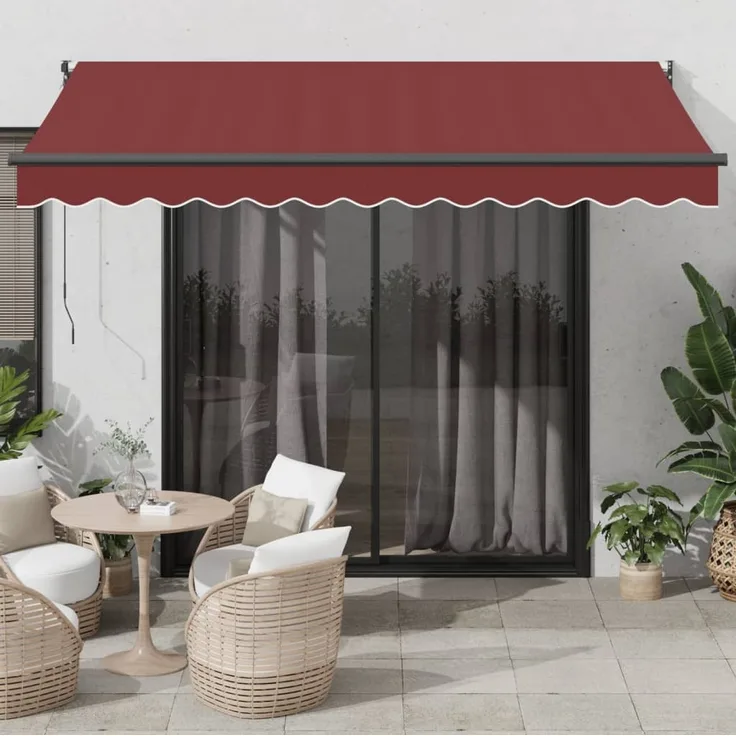 Prolenta Maison Exclusive Markise Manuell, UV-beständig, 350x250 cm, weinrot, pulverbeschichtetes Aluminium