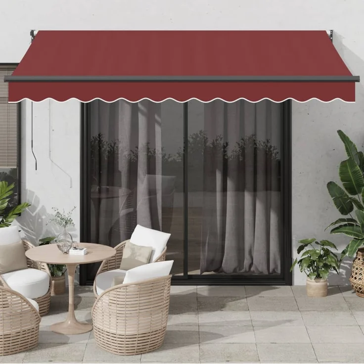 Prolenta Maison Exclusive Markise Manuell, UV-beständig, 350x250 cm, weinrot, pulverbeschichtetes Aluminium
