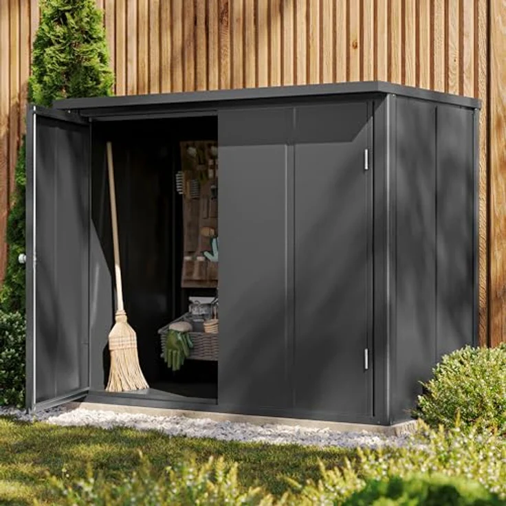 GFP Primeyard Geräteschrank Metall 156x84x131 cm Gartenschrank anthrazit inkl. Fußboden, wetterfest und langlebig – Bild 2