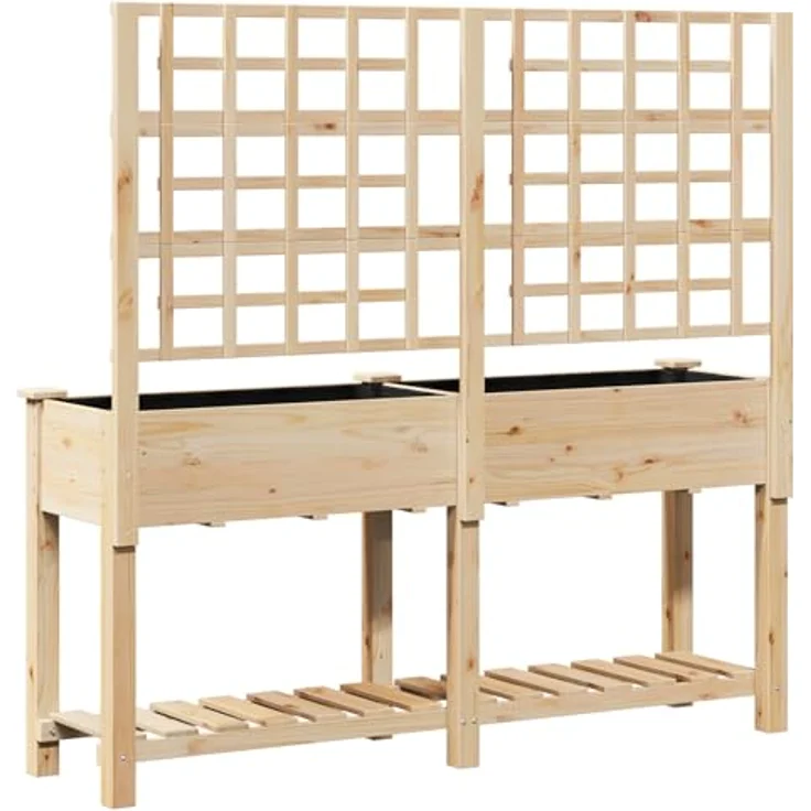vidaXL Hochbeet Pflanzkasten aus massivem Kiefernholz mit Spalier und Regal, natürliche Holzfarbe, 161x43x15 cm – Bild 7