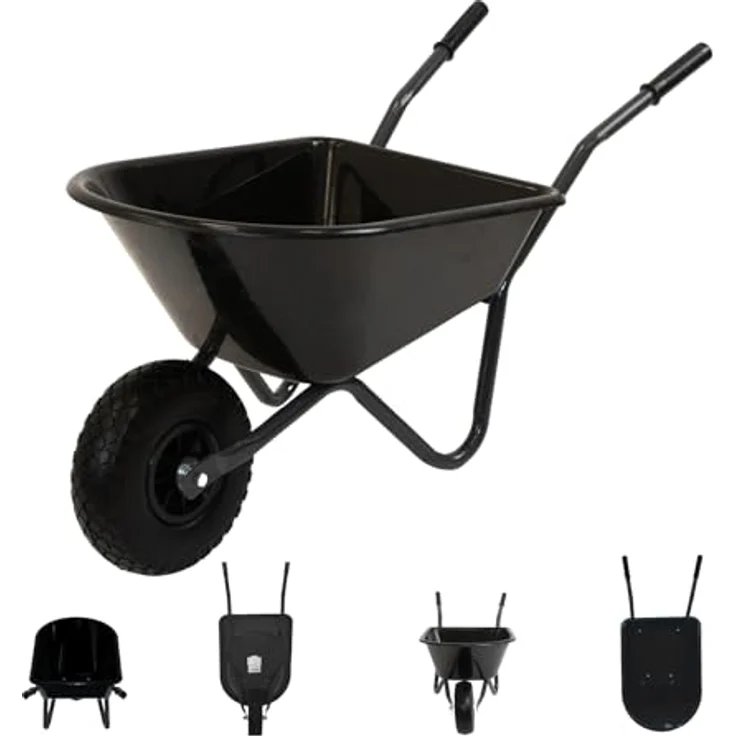 TRUTZHOLM Kinderschubkarre Uni, 40 kg Traglast, 3,6 kg leicht, pulverbeschichtetes Stahlgestell, rostfreie Polypropylen-Wanne, Vollgummirad, schwarz – Bild 1