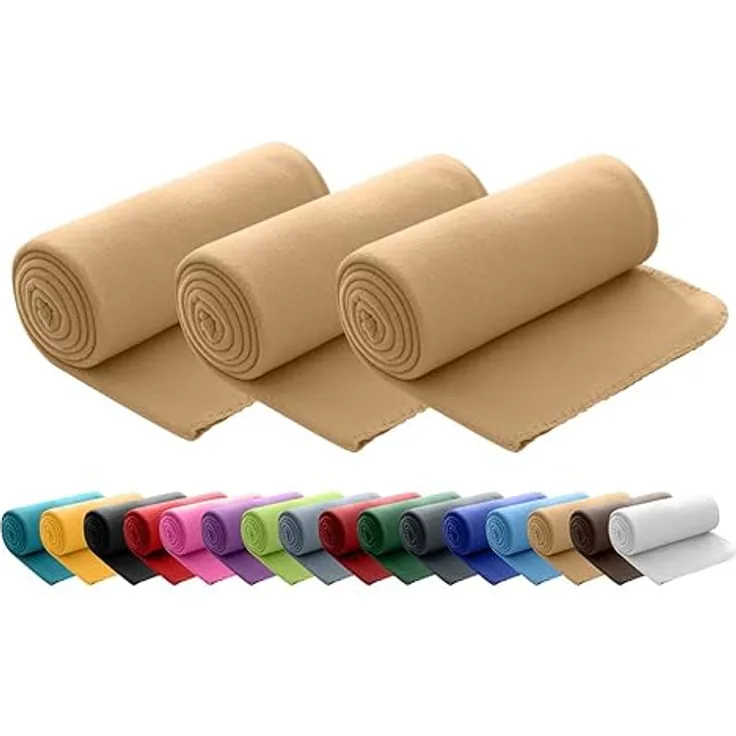 wometo 3er Set Polar Fleecedecke oekoTex 130x160 ca. 400g mit Anti-Pilling und Kettelrand beige Sand