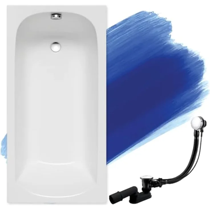 Bad Land Badewanne CLASSIC 120x70, Rechteckige Acrylwanne mit antibakterieller Beschichtung und kratzfester Oberfläche, schneeweiß