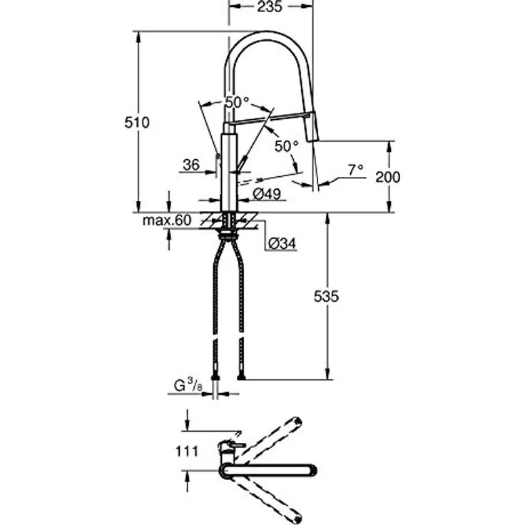Grohe Concetto Küchenarmatur, Profi-Brause mit Laminarstrahl und schwenkbarem Auslauf, Hochdruck – Bild 3