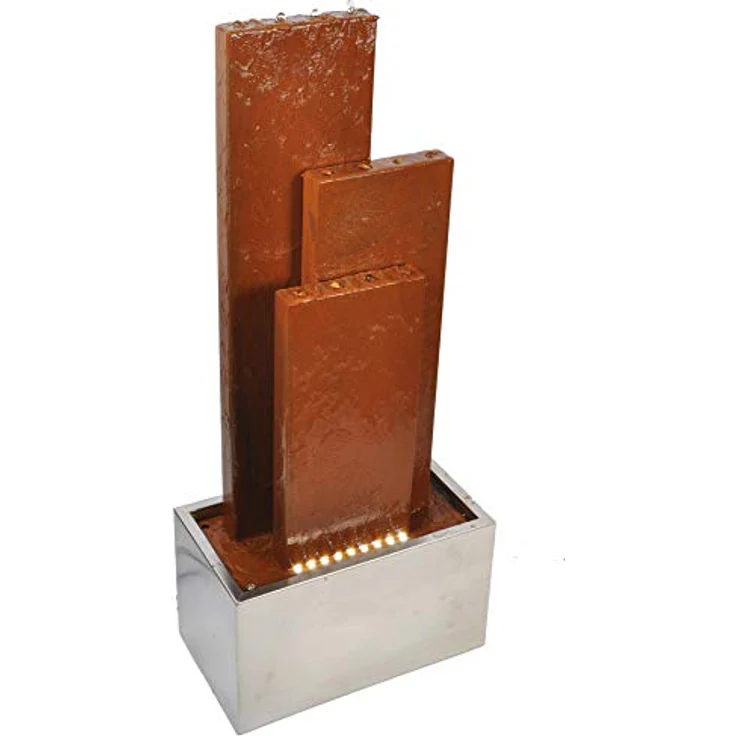 Köhko® Springbrunnen Chile, 104 cm hoch mit LED-Beleuchtung, 3 Wasserwänden aus Cortenstahl und Edelstahl, geräuscharmer Betrieb, geschlossener Wasserkreislauf – Bild 2