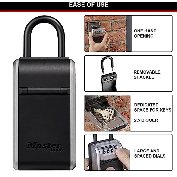 Master Lock Schlüsseltresor mit neuem innovativen Design, Bügel, großem Fassungsvermögen, hoher Sicherheit, Aussen, 19.6 x 7.6 x 5.6 cm, Schlüsselsafe – Bild 5