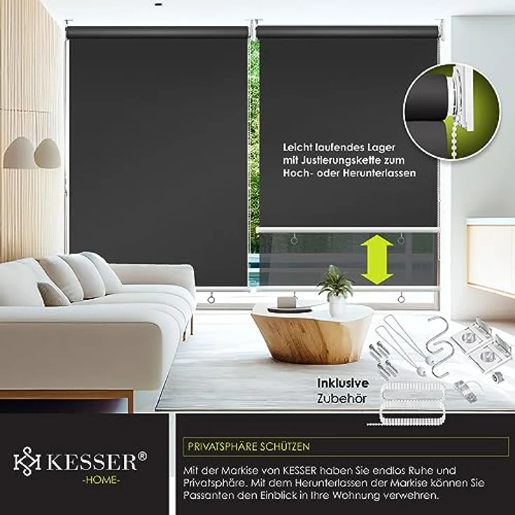 KESSER Senkrechtmarkise Vertikalmarkise Balkonmarkise Sichtschutz Sonnenschutz Seitenrollo Beschattung , Balkonrollo Stabil und wetterbeständig, für Balkon, Terrasse, Garten, anthrazit Anthrazit, 140x240cm – Bild 5