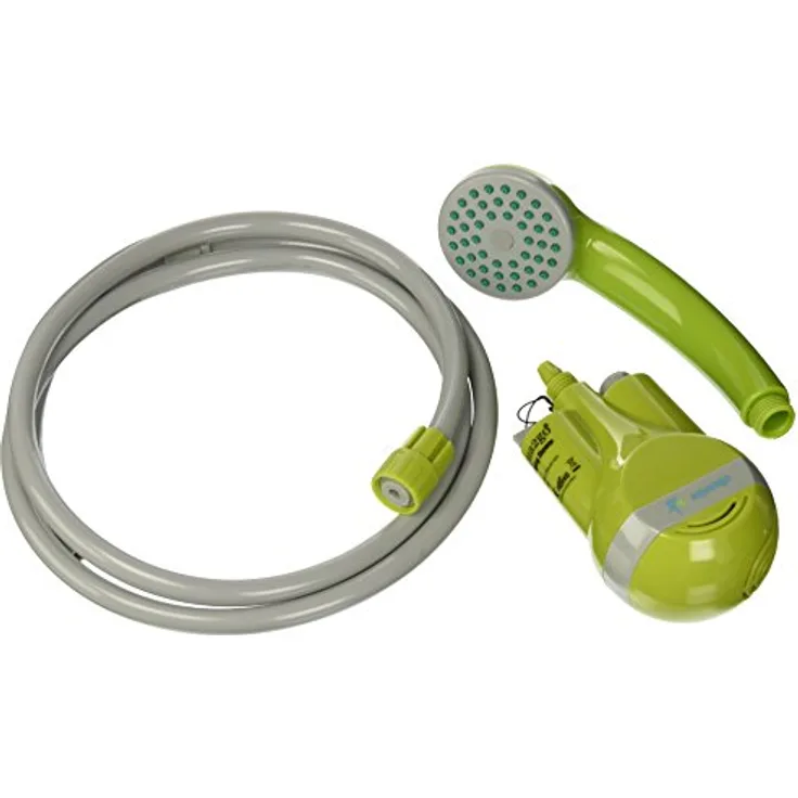 Aqua2go Gartendusche Camping-Dusche, aufladbar mit 2,5 l/min Wasserdurchfluss, 1,8 m Schlauchlänge, wasserdichtem Akkuschutz