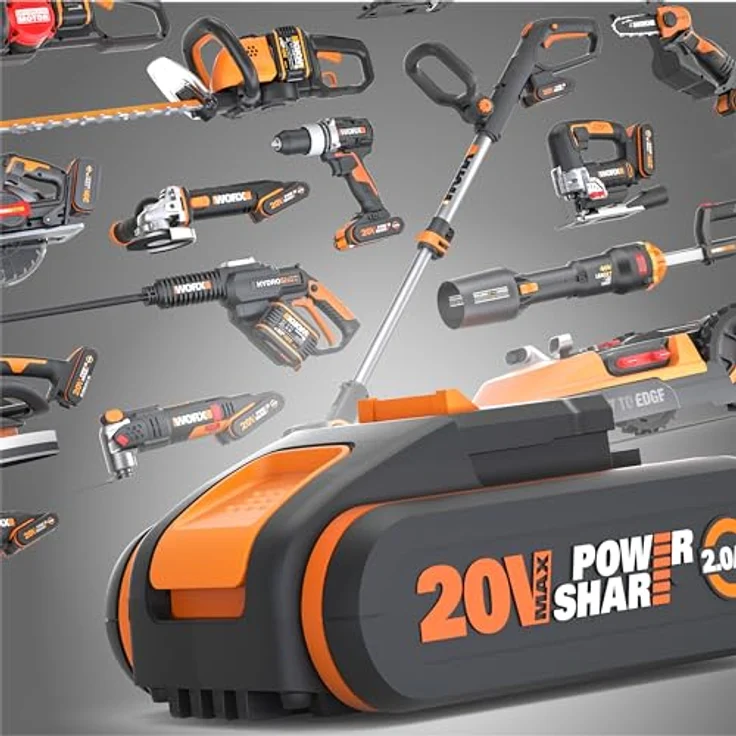 WORX Original WA3639 PowerShare Akku 20V - 2000mAh Li-Ion, wiederaufladbarer - kompakter Akku mit erhöhter Sicherheit & längerer Laufzeit - mit LED-Ladestandanzeige - für alle WORX Geräte geeignet – Bild 2