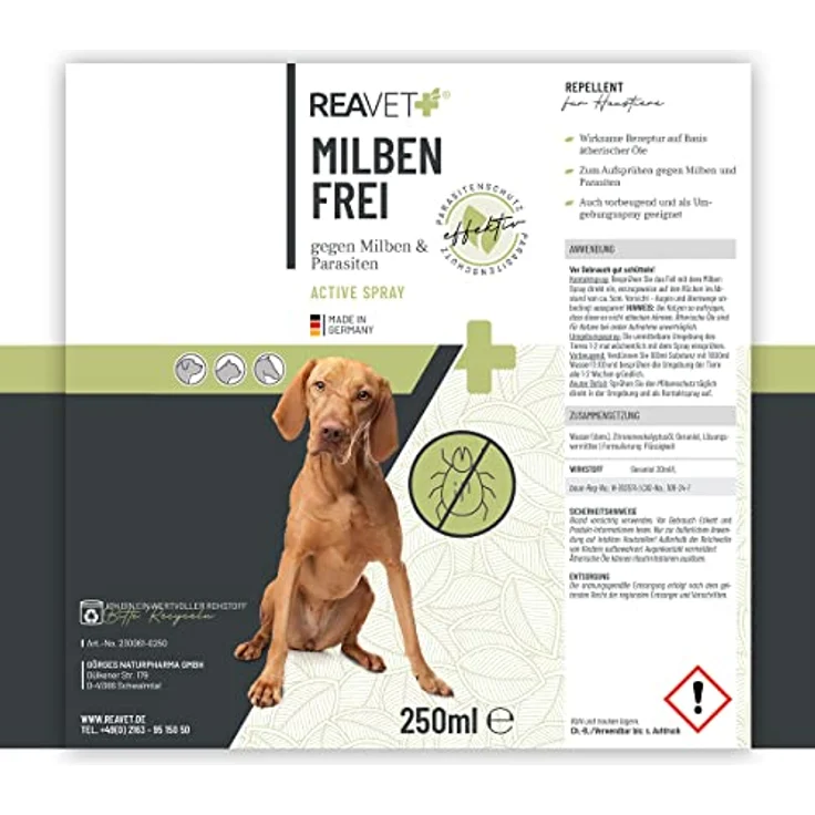 ReaVET Anti Milben Spray 250ml für Hund, Katze & Pferd – Natürliches Mittel gegen Milben bei Hunden oder Katzen, Milbenspray mit Soforteffekt gegen Juckreiz und Befall, Milben sicher entfernen – Bild 3