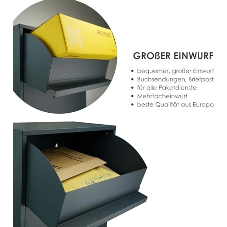 MOCAVI Paketbox 56 - Großzügiger Paketkasten anthrazit | Sichere Paketannahme mit Schloss | Wetterfeste Paketstation RAL 7016 – Bild 3