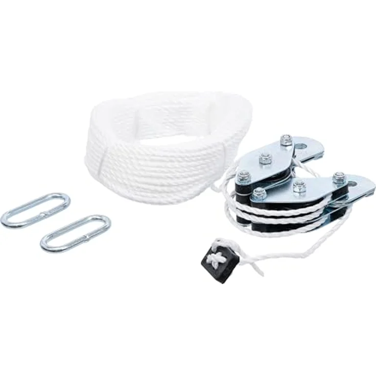 Westfalia Flaschenzug, 180 kg Traglast, 20 m Seil, 6-fache Umlenkung, Metall Silber – Bild 1