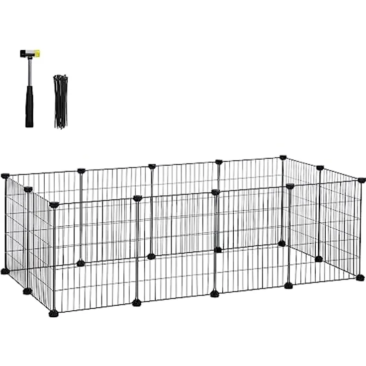 SONGMICS Freilauf, DIY-Kleintiergehege, KleintierkÄfig, Welpenauslauf, Kaninchen, Meerschweinchen, Metallgitter, 143 x 73 x 46 cm, schwarz LPI01H