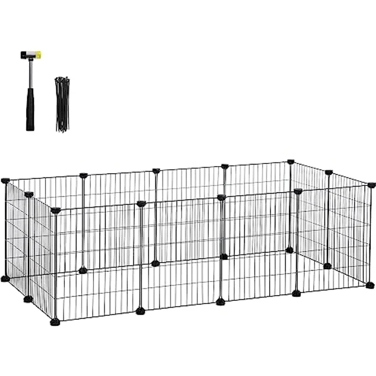 SONGMICS Freilauf, DIY-Kleintiergehege, KleintierkÄfig, Welpenauslauf, Kaninchen, Meerschweinchen, Metallgitter, 143 x 73 x 46 cm, schwarz LPI01H – Bild 1