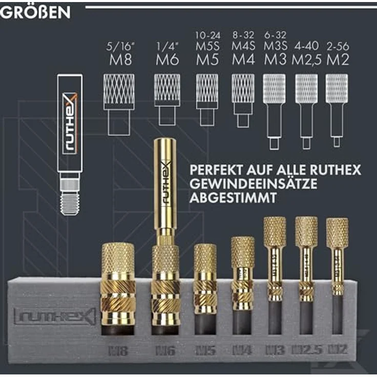 ruthex 7x Lötspitzen/Einschmelzhilfe Set, Lötkolbenspitzen für M2 bis M8 Gewindeeinsätze mit Adapter 900M/T18, schnelles Wechseln, präzise Geometrie, kompatibel mit vielen Lötkolben – Bild 5