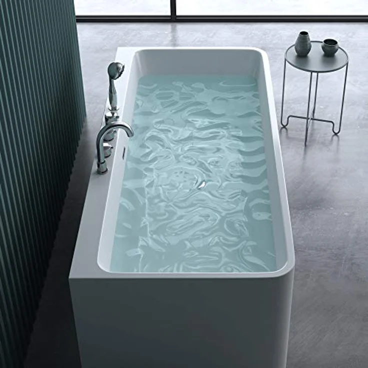 doporro Design-Badewanne Vicenza601 180x80x57cm komplett zur Wandmontage mit Ablaufgarnitur inkl. Armaturen und Überlauf aus Acryl in Weiß und DIN-Anschlüssen – Bild 3