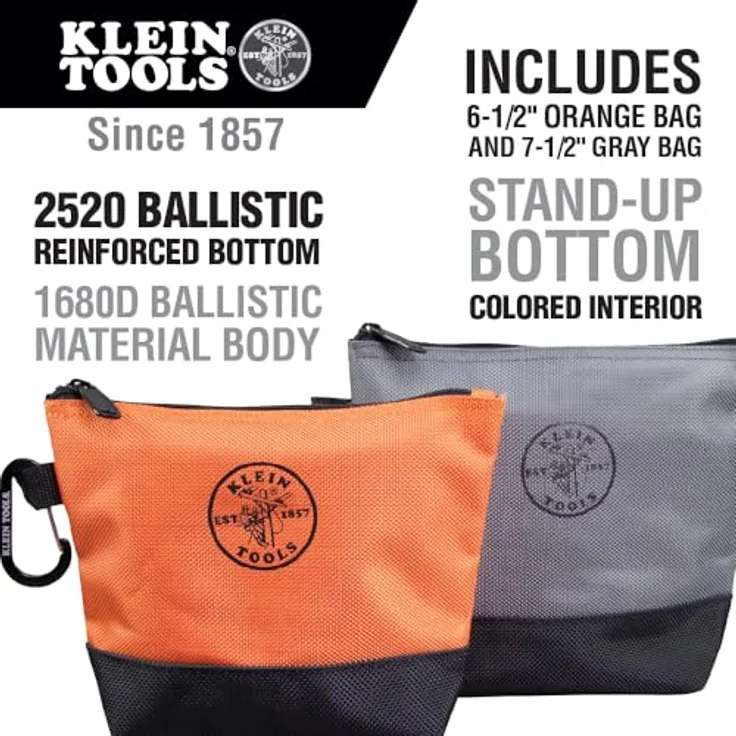 Klein Tools Werkzeugtasche mit Reißverschluss in Orange-Schwarz, Grau-Schwarz, 31,8 cm Leinen, 2er-Pack Klein Tools 55470 – Bild 3