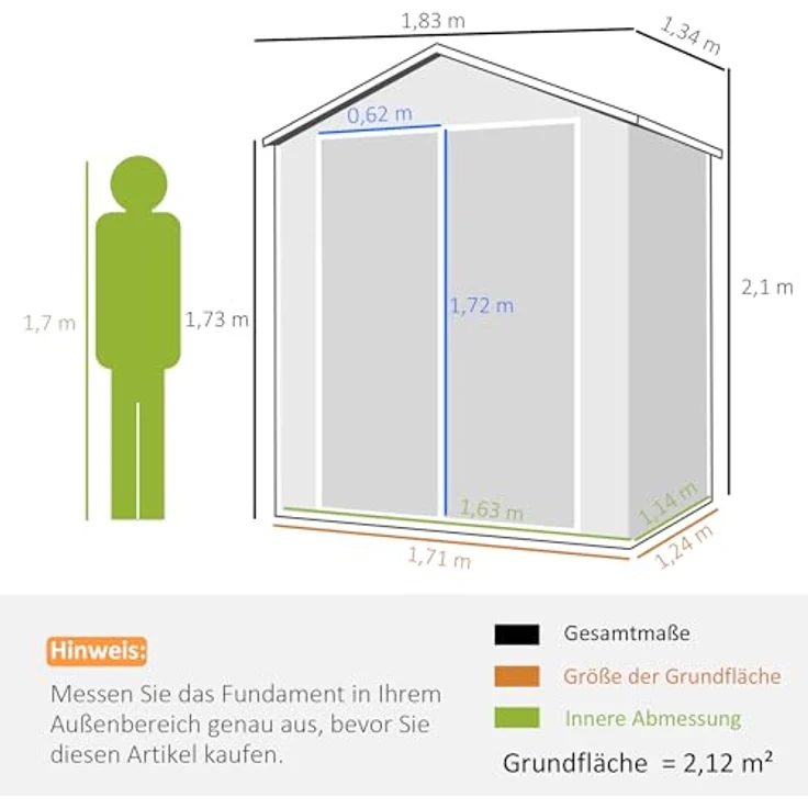 Outsunny Gerätehaus mit Pultdach 2,12 m² Gartenhaus mit Fenster Geräteschuppen Abschließbarer Geräteschrank mit Handschuhe für Garten Balkon Grau 183 x 134 x 210 cm – Bild 5