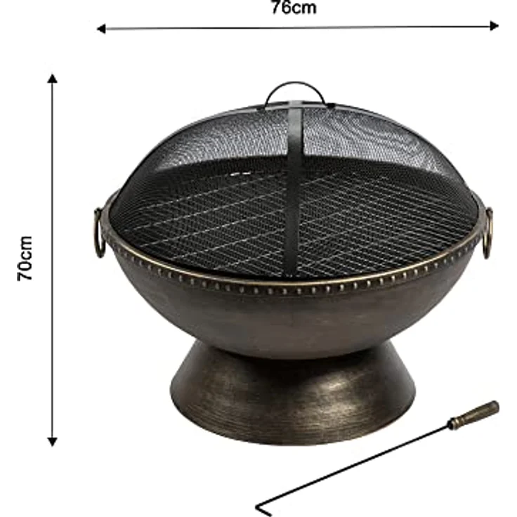 Teamson Home Garten Große Holzbefeuerte Feuerstelle, Gartenmöbel, Kaminofen, Feuerstellenheizung, Metall-Feuerschale, Holzbrenner mit Schürhaken und Deckel, metallisch – Bild 3