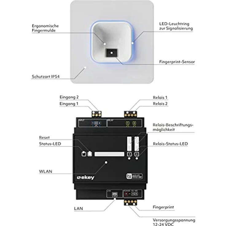EKEY 203705 xLine Fingerprintset, Biometrische Zutrittslösung für Aufputzmontage mit weißem Fingerprint und Kunststoffrahmen, 0,4 W, 12-24 V, erweiterbar auf bis zu 100 Benutzer – Bild 5