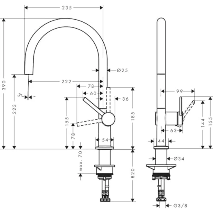 hansgrohe Talis M54 Küchenarmatur Einhebel-Wasserhahn, ComfortZone 220, verstellbarer Schwenkbereich, Keramikmischsystem, Chrom – Bild 4