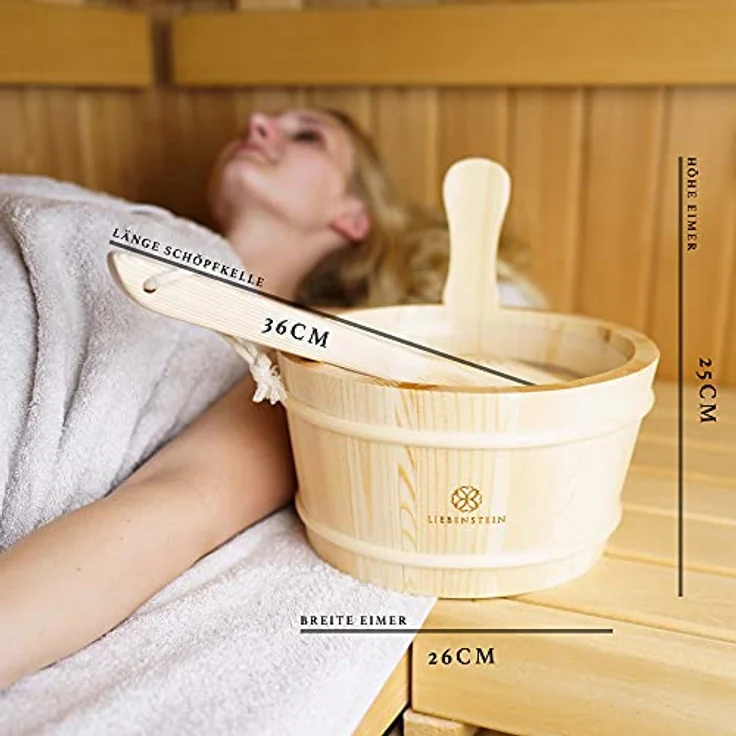 Liebenstein® Sauna Eimer mit Kelle [4L], handgefertigt aus finnischem Kiefernholz, wasserdicht mit PVC-Einsatz, hochwertiges Sauna Zubehör Set – Bild 4