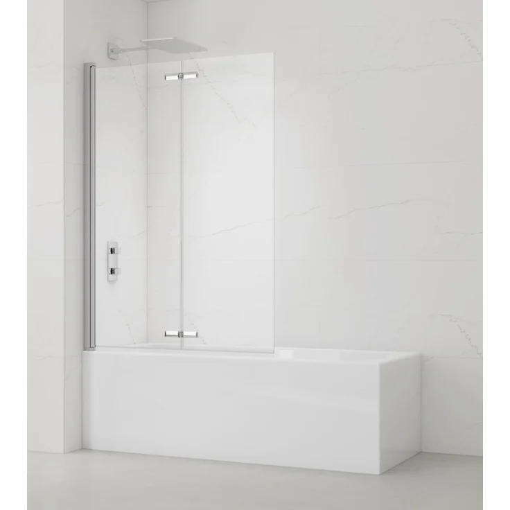 SAT Badewannenaufsatz 2-teilig, 105 cm x 150 cm, Klarglas mit Chrom, 6 mm Sicherheitsglas, leichte Montage