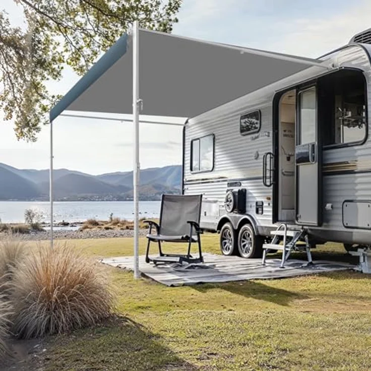 VEVOR Sonnensegel Universal Sichtschutz Wohnmobilmarkise 240 cm, Aluminiumrahmen mit weißer Halterung und blauem Farbverlaufstoff – Bild 8