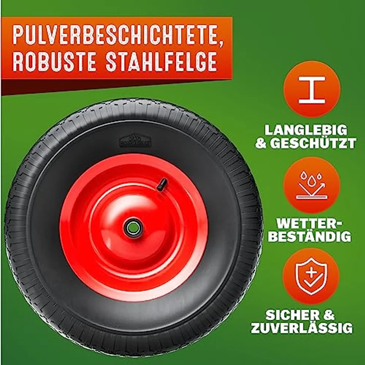 Schubkarren Rad Ersatzrad PU Gartenkarre 4.80/4.00-8 Ø 390mm 200 kg Schubkarrenreifen Achse Felge luftbereift – Bild 9