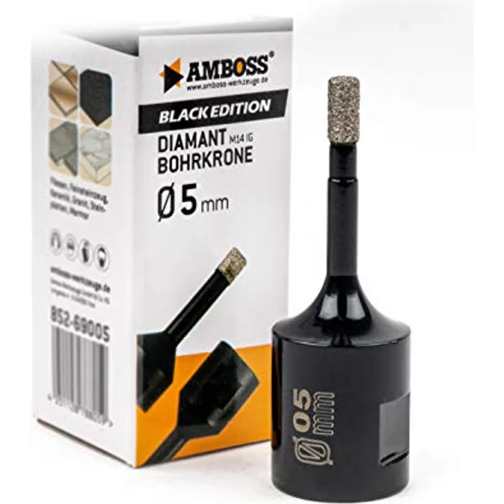 Amboss - Diamant Bohrkrone 5 mm (M14) für Winkelschleifer | Geeignet für Feinsteinzeug, harte Fliesen, Granit etc.