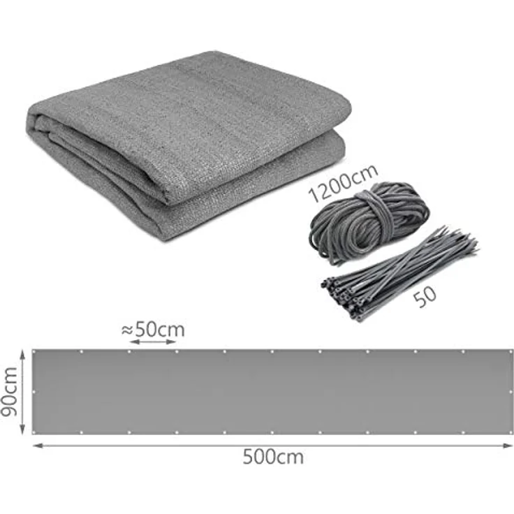 Balkon Sichtschutz, HDPE Gewebe, UV-Schutz, Wetterfest, 90x500 cm Grau – Bild 8