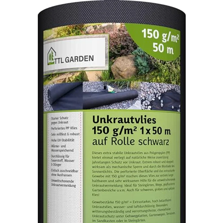 TTL Garden Gartenvlies 50 x 1 Meter 150g pro m² speziell gegen Unkraut - Unkrautvlies, Unkrautfolie, Vlies – Bild 2
