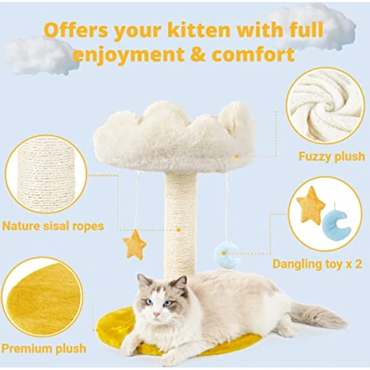 Happi N Pets Wolke Katzenkratzbaum mit Bett, Katzenbaum für Indoor Katzen, Kleiner Katzenturm mit Bällen, Stabiler Katzenspielplatz – Bild 3