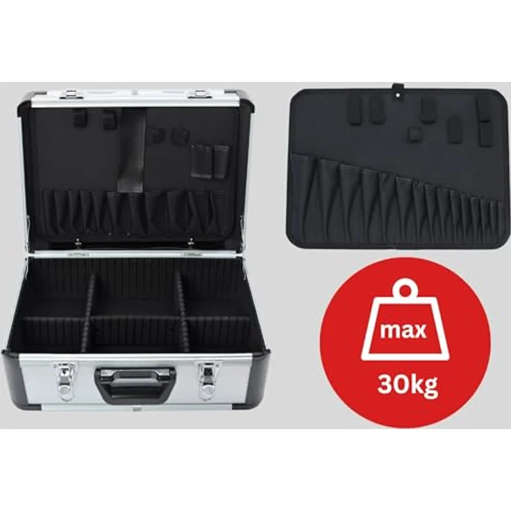 FAMEX 702-L Alu Werkzeugkoffer, robuster Koffer mit 26 Einstecktaschen, max. Tragkraft 30 kg, 460 x 355 x 180 mm – Bild 4