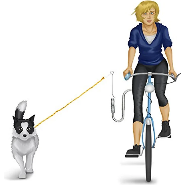 Relaxdays Fahrradleine mit Federpuffer, Abstandhalter, für Hunde, verstellbar, H x B x T: 47 x 21,5 x 5 cm, silber-gelb – Bild 2