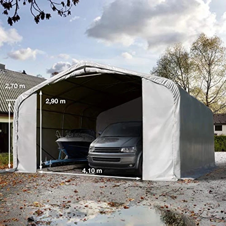 TOOLPORT Wikinger Zeltgarage 6x6 m, stabile Lagerzelt-Carport mit 4,1x2,9 m Torgröße für Boote, Wohnmobile und Traktoren – grau – Bild 3