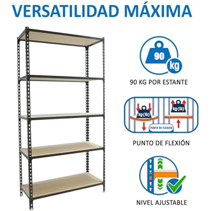 Simonrack Maderclick SuperPlus Metallregal, 200 x 110 x 30 cm, Traglast 200 kg pro Boden, 5 höhenverstellbare Böden, Stecksystem, anthrazit – Bild 4