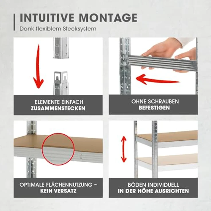 EASYmaxx Schwerlastregal 2er-Set 180x90x40 cm, 2-tlg., Lagerregal mit 10 verstellbaren Ablagen, weiß – Bild 5
