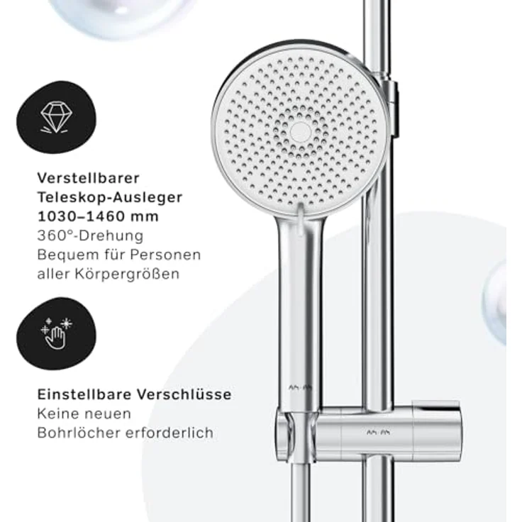 AM.PM Duschsystem Play, Thermostat Duscharmatur mit Regendusche und fünf Strahlarten, Chrom – Bild 5